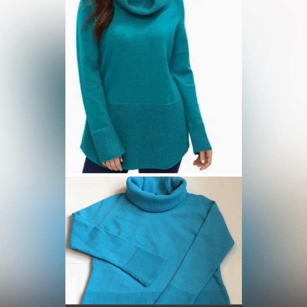 Elena Wang Textured Sweater With Cowl Neck Blue